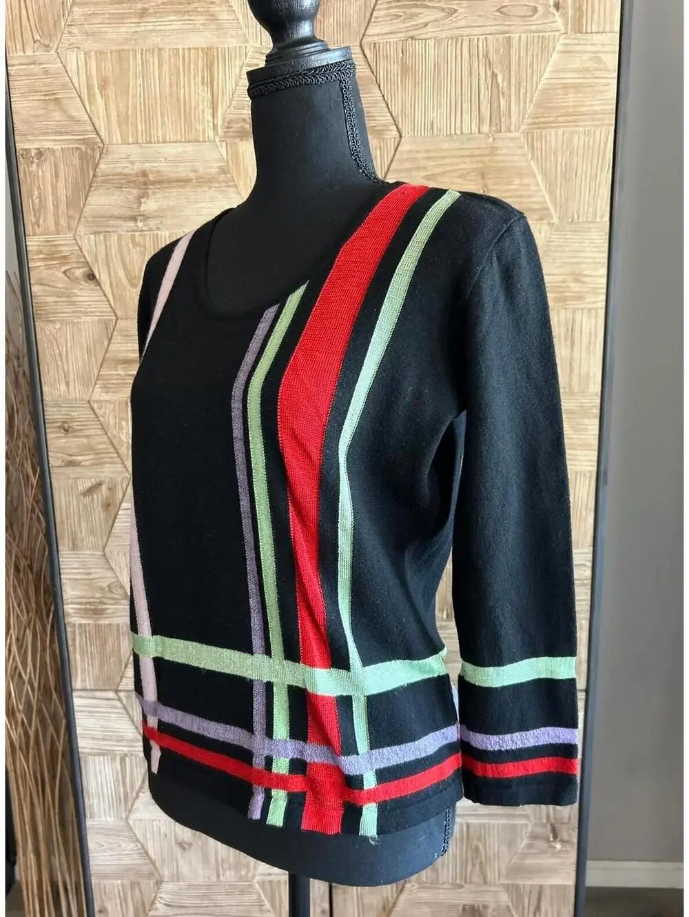 Vintage Armani Sweater Small Black with Multicolor Pullover